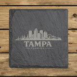 Square slate coaster laser engraved with the Tampa, Florida skyline