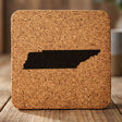 Tennessee square cork coaster with the full state shape engraved