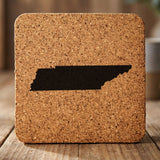 Tennessee square cork coaster with the full state shape engraved