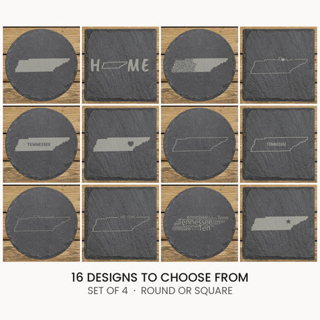 Tennessee slate coaster set, laser engraved natural stone