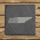 Tennessee square slate coaster engraved with the state shape in ornate floral scrollwork
