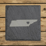 Tennessee square slate coaster engraved with the state shape and a heart