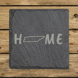 Tennessee square slate coaster engraved with HOME using the state outline as the letter O