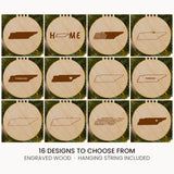 Tennessee wood Christmas ornament, laser engraved natural wood