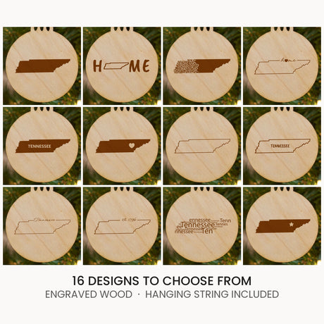Tennessee wood Christmas ornament, laser engraved natural wood