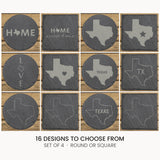 Texas slate coaster set, laser engraved natural stone