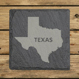 Texas square slate coaster engraved with the state shape and TEXAS in bold lettering