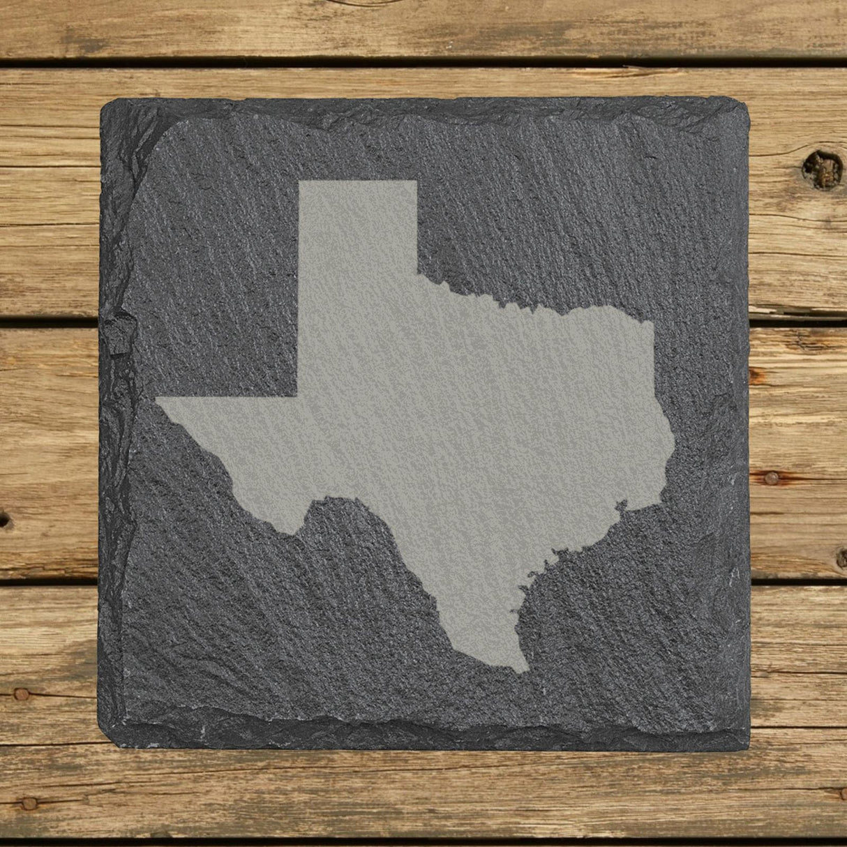 Texas square slate coaster with the full state shape engraved