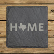 Texas square slate coaster engraved with HOME using the state outline as the letter O
