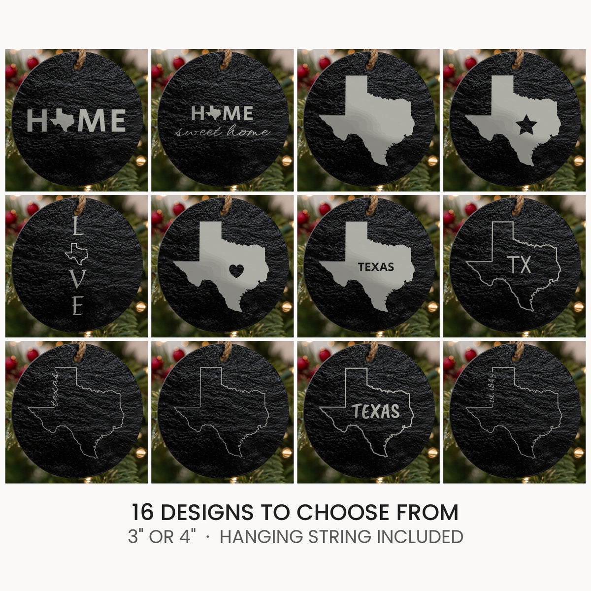 Texas slate Christmas ornament, laser engraved natural stone