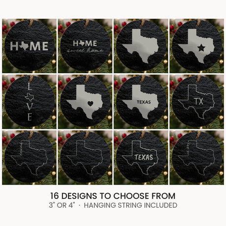 Texas slate Christmas ornament, laser engraved natural stone