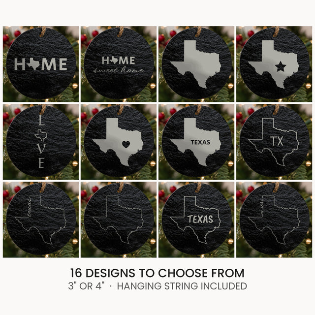 Texas slate Christmas ornament, laser engraved natural stone