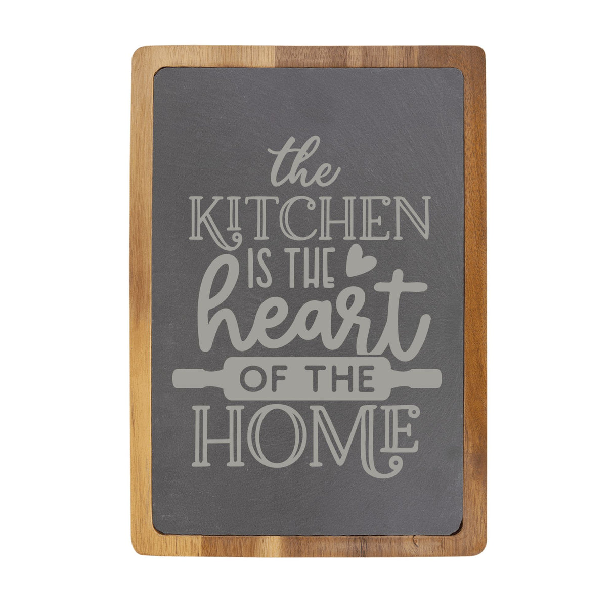 "The Kitchen is the Heart of the Home" Acacia & Slate Cutting Board - Laser Engraved