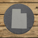 Utah round slate coaster with the full state shape engraved