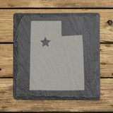 Utah square slate coaster engraved with the state shape and a star