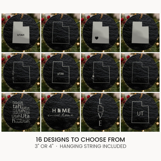 Utah slate Christmas ornament, laser engraved natural stone