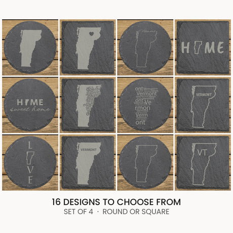 Vermont slate coaster set, laser engraved natural stone