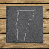 Vermont square slate coaster engraved with a clean state outline