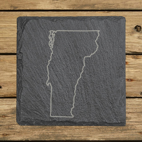 Vermont square slate coaster engraved with a clean state outline