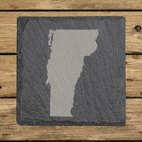 Vermont square slate coaster with the full state shape engraved