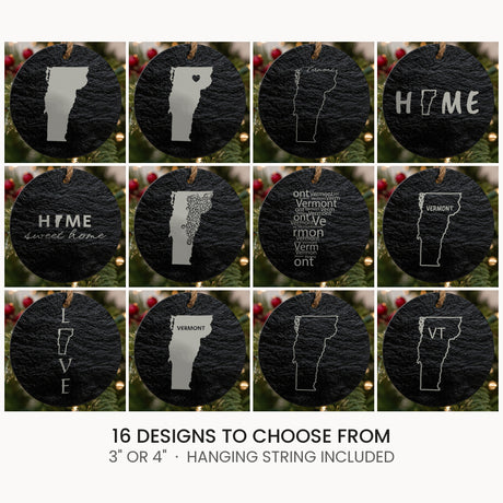 Vermont slate Christmas ornament, laser engraved natural stone