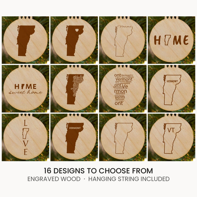 Vermont wood Christmas ornament, laser engraved natural wood