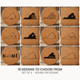 Virginia cork coaster set, laser engraved natural cork