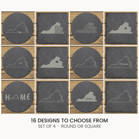 Virginia slate coaster set, laser engraved natural stone
