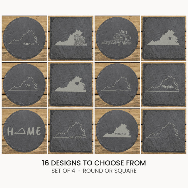 Virginia slate coaster set, laser engraved natural stone