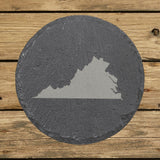 Virginia round slate coaster with the full state shape engraved