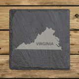Virginia square slate coaster engraved with the state shape and VIRGINIA in bold lettering