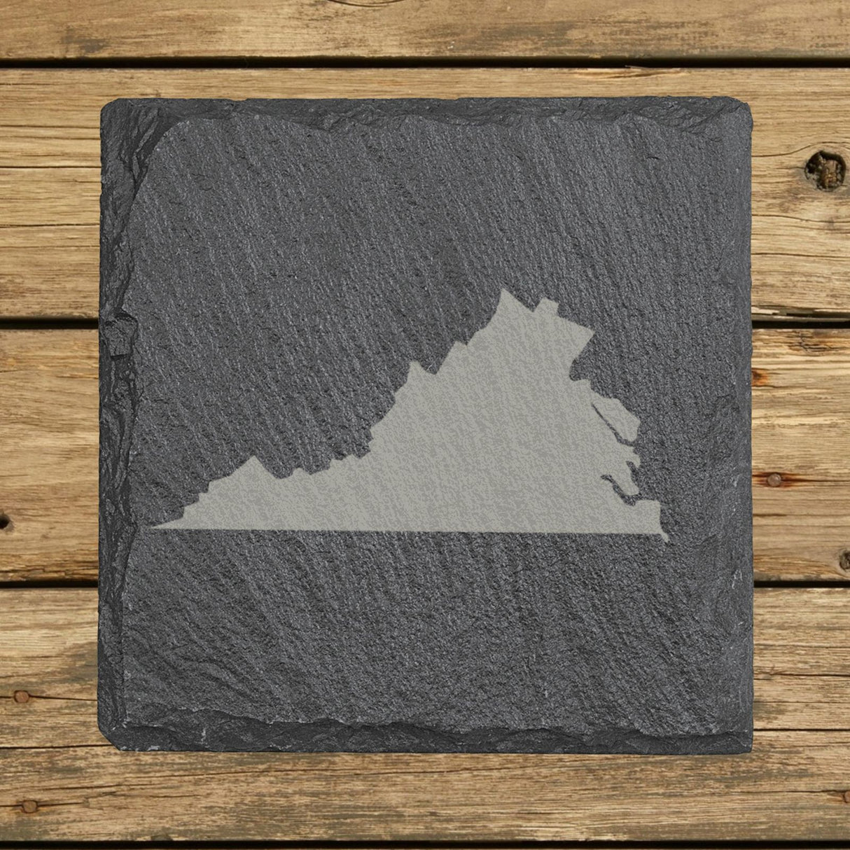 Virginia square slate coaster with the full state shape engraved