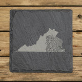 Virginia square slate coaster engraved with the state shape in ornate floral scrollwork