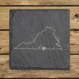 Virginia square slate coaster engraved with the state outline and home in script with a heart