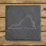 Virginia square slate coaster engraved with the state outline and Virginia in script lettering