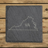 Virginia square slate coaster engraved with the state outline and VA initials
