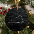 Virginia round slate Christmas ornament engraved with the state outline and home in script with a heart