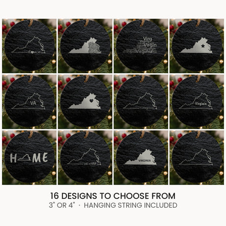 Virginia slate Christmas ornament, laser engraved natural stone