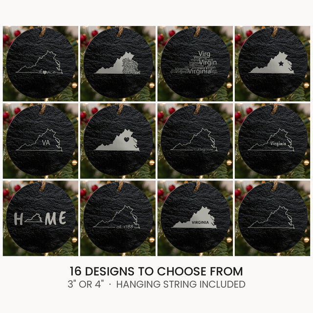 Virginia slate Christmas ornament, laser engraved natural stone