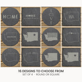 Washington slate coaster set, laser engraved natural stone