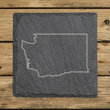 Washington square slate coaster engraved with a clean state outline