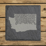 Washington square slate coaster engraved with the state shape in ornate floral scrollwork