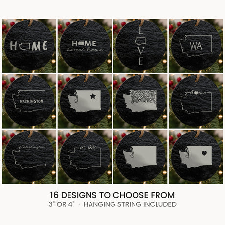 Washington slate Christmas ornament, laser engraved natural stone