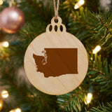 Washington round wood Christmas ornament with the full state shape engraved