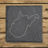 West Virginia square slate coaster engraved with a clean state outline