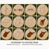 West Virginia wood Christmas ornament, laser engraved natural wood