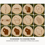 Wisconsin wood Christmas ornament, laser engraved natural wood