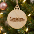 Gilbert, Arizona skyline engraved on a round wood Christmas ornament