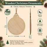 Wooden Christmas ornament size guide, 3.5 inches across and 0.1 inch thick, with a twine hanger