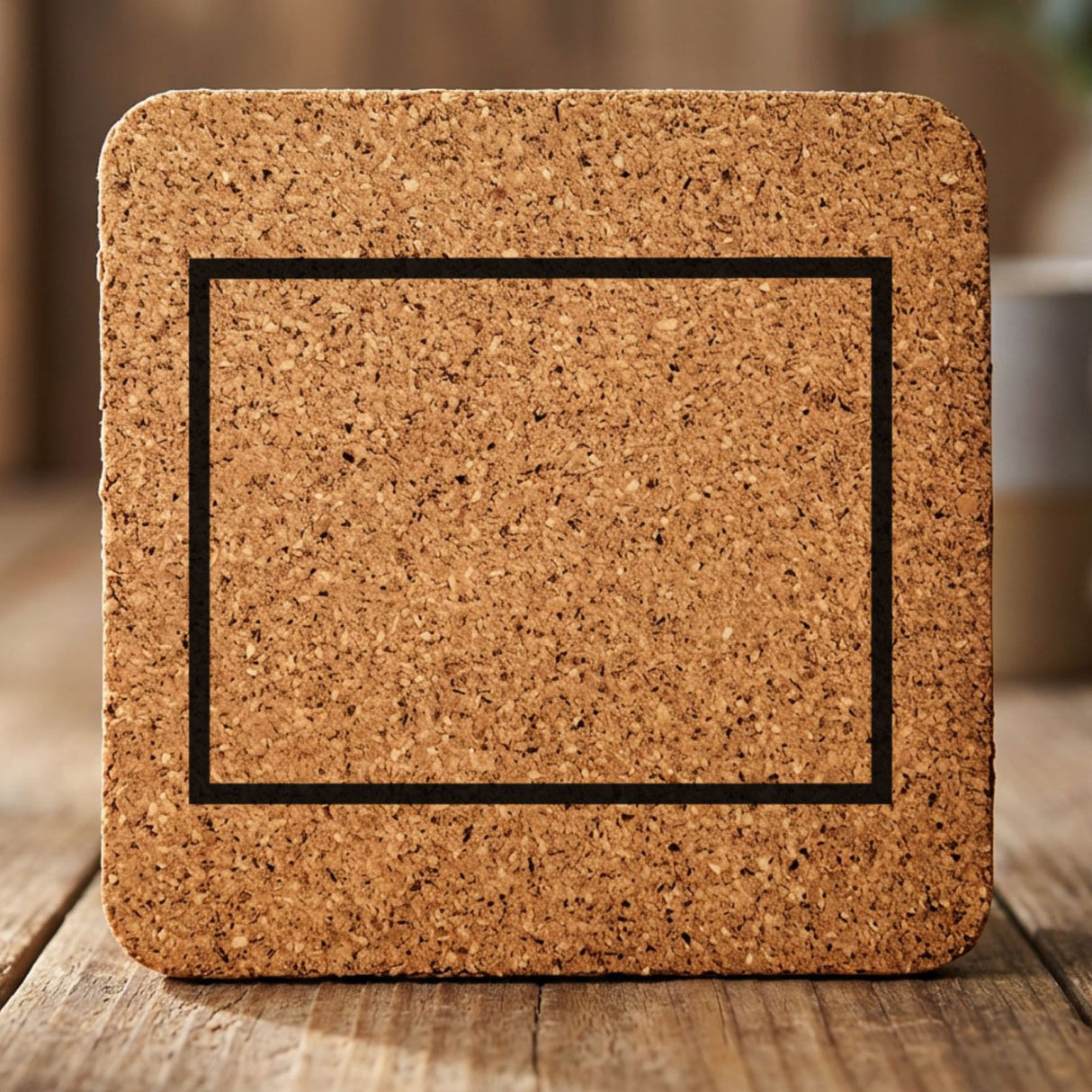 Wyoming square cork coaster engraved with a clean state outline